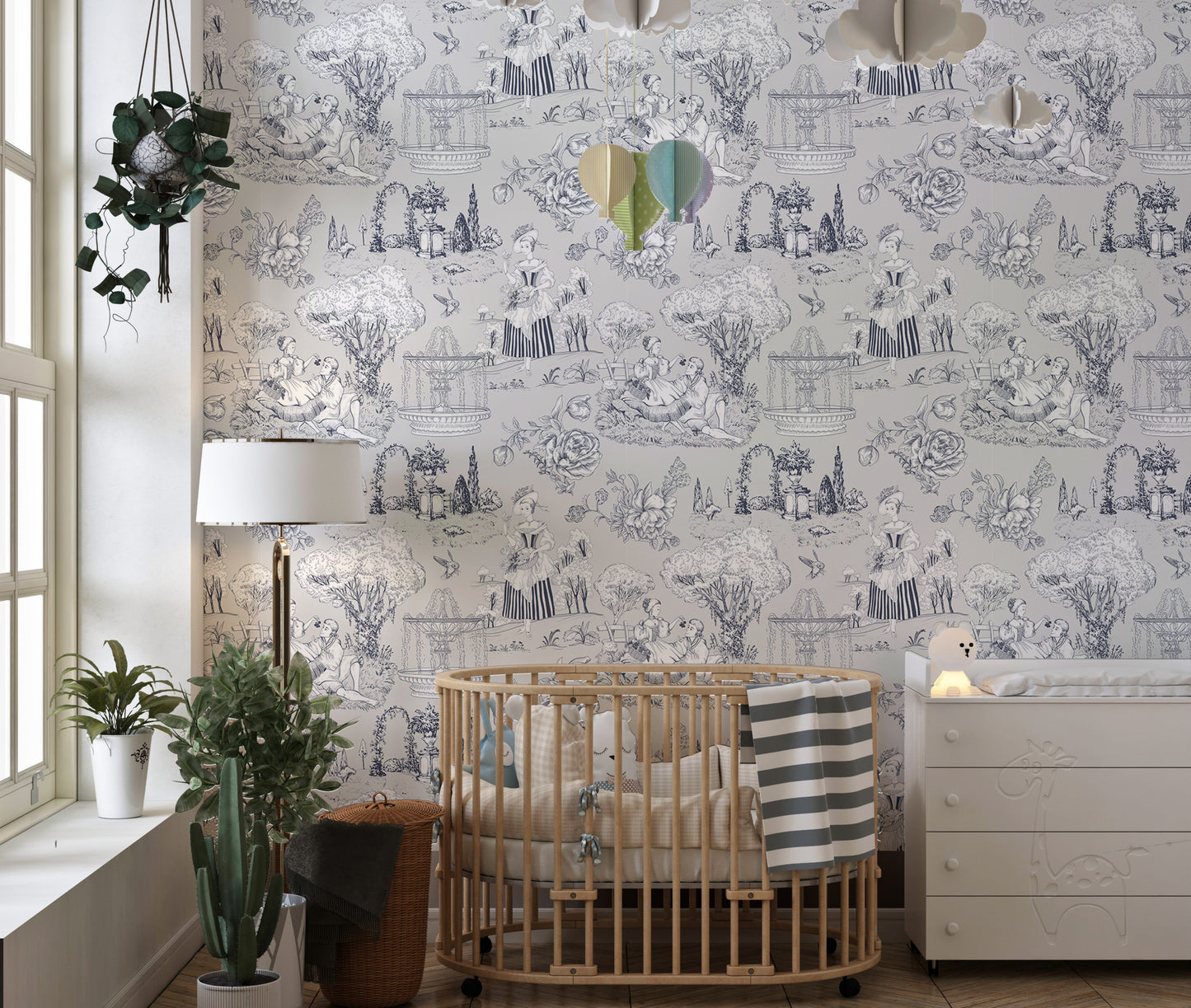 Grey Color Trees Digital Textile Pattern Toile Wallpaper