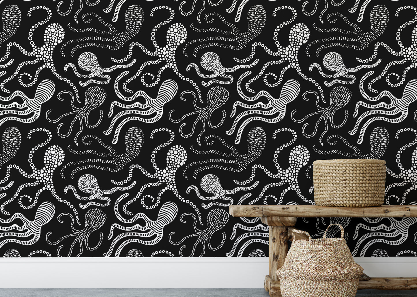 Abstract octopus wallpaper in black and white tonesc