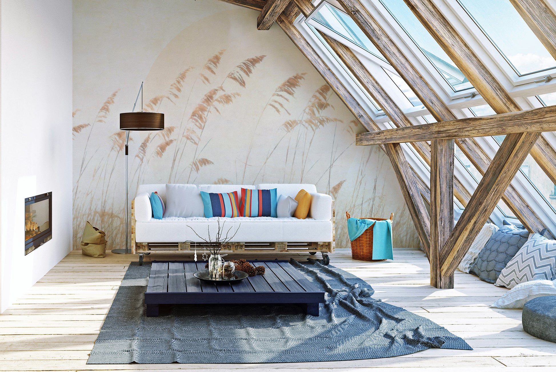 Gentle dune grass wallpaper mural for calming interiors
