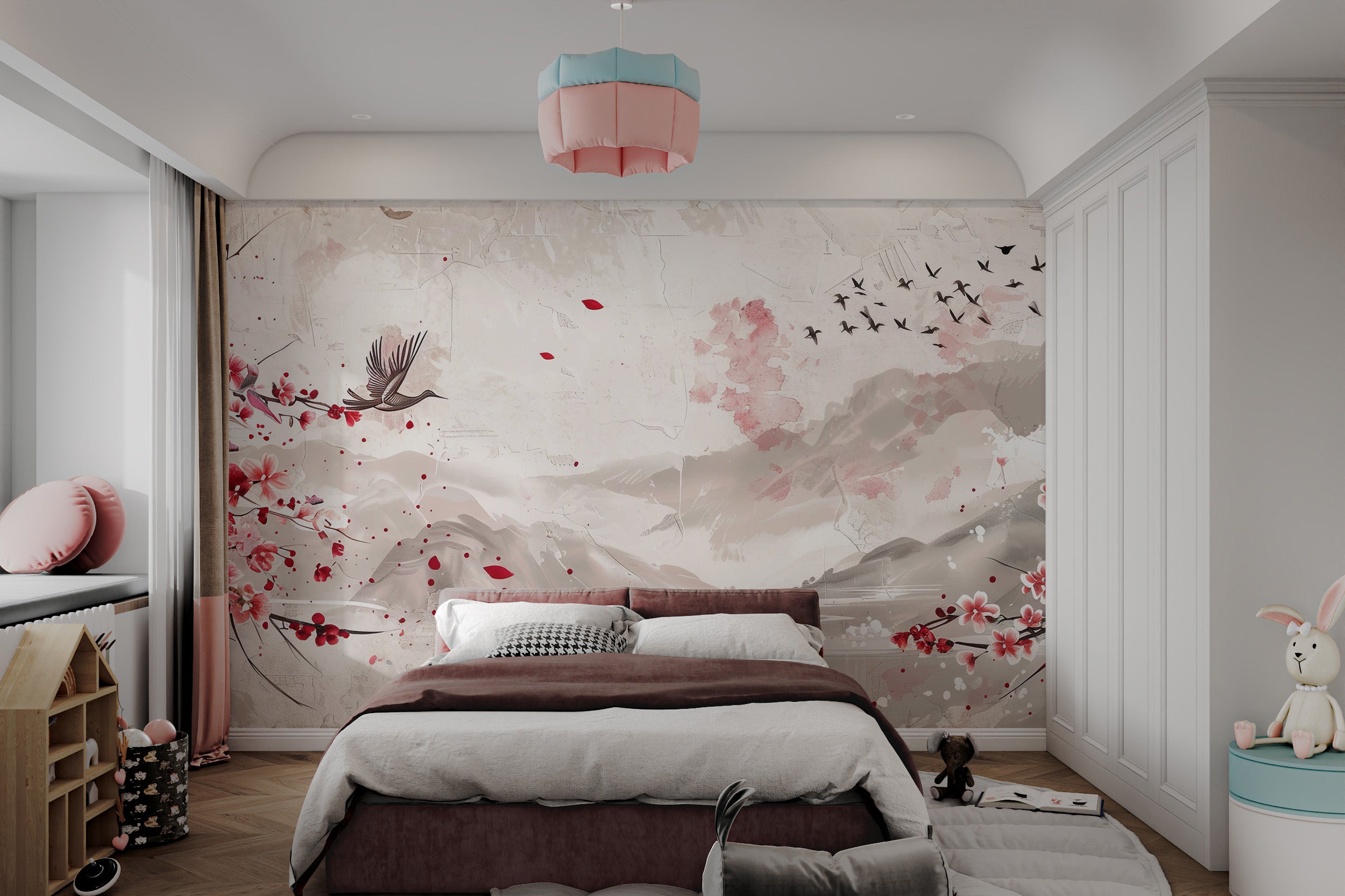 Watercolor cherry blossom wall mural
