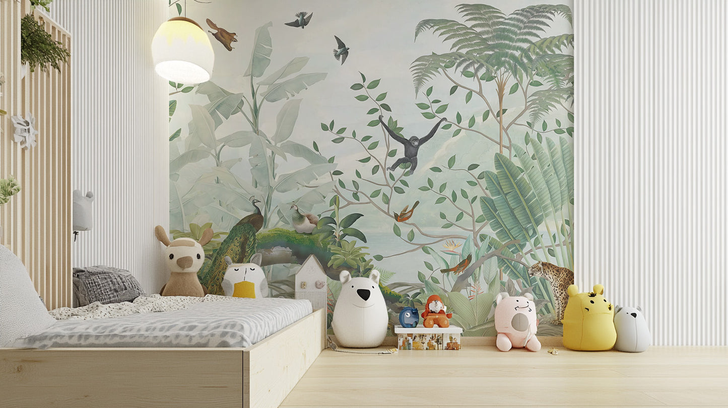 Nature-inspired wallpaper featuring a tropical jungle setting
