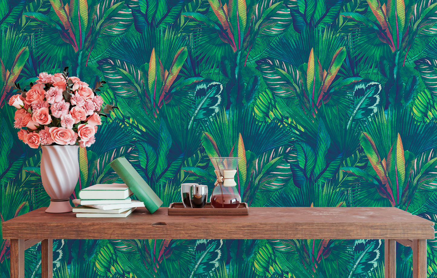 Hand Drawn Watercolor Tropical Leaves Wallpaper