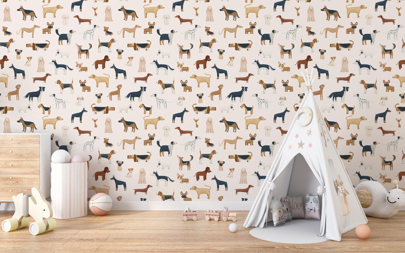 Cream wallpaper featuring a variety of dog breeds
