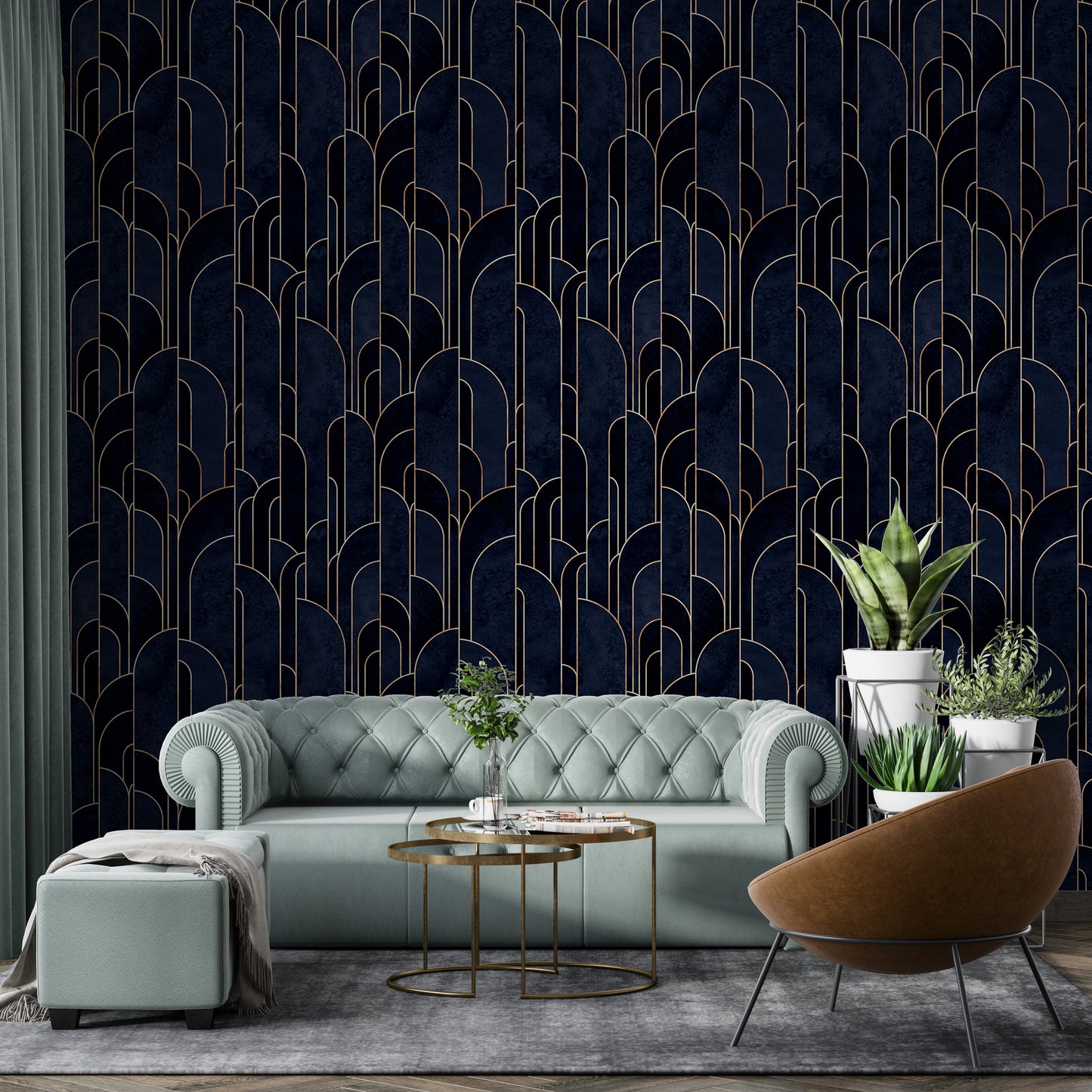 Dark Blue Art Deco Self Adhesive Wallpaper For Walls