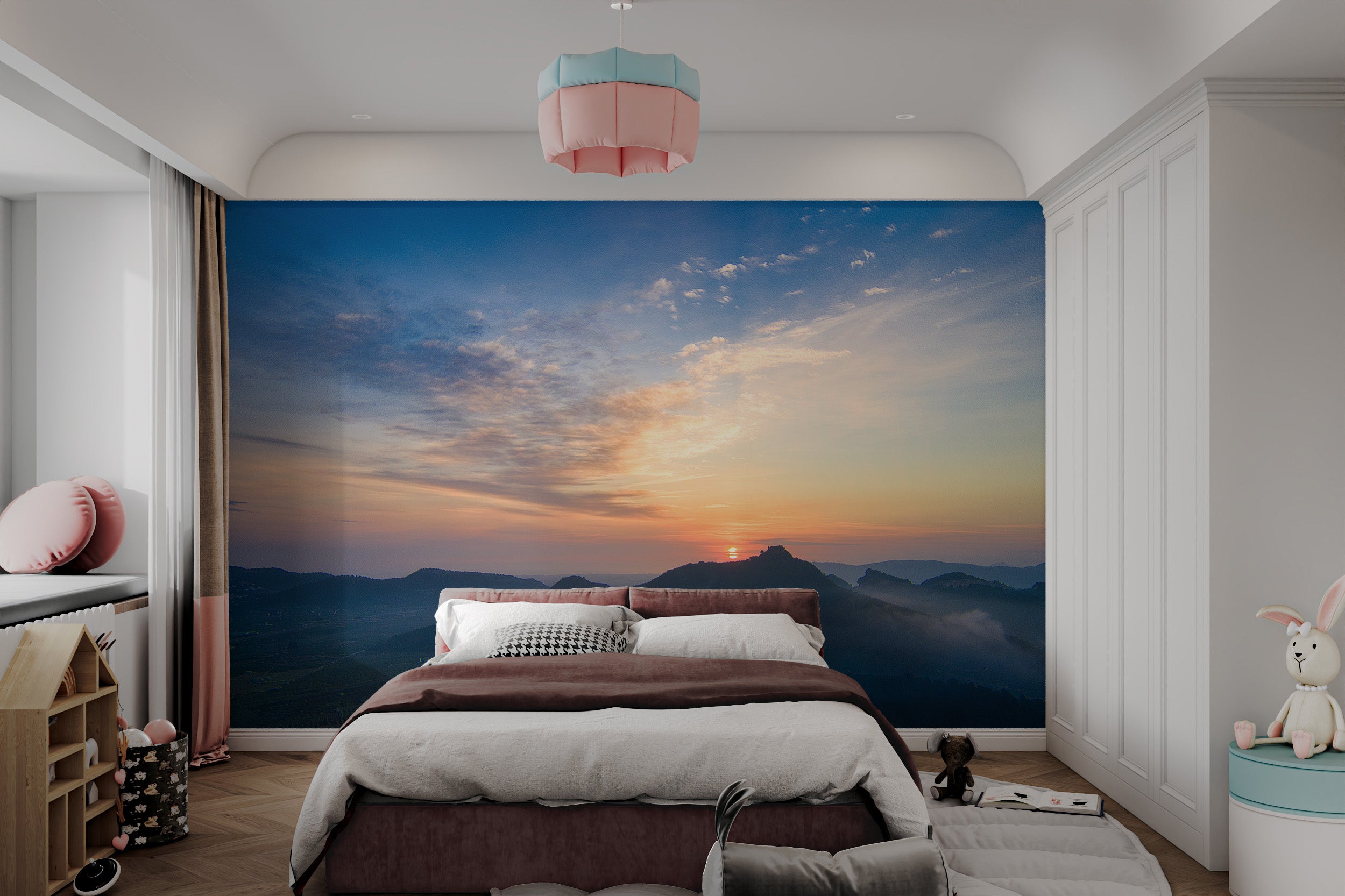 Nature-inspired sunset mountain wall art
