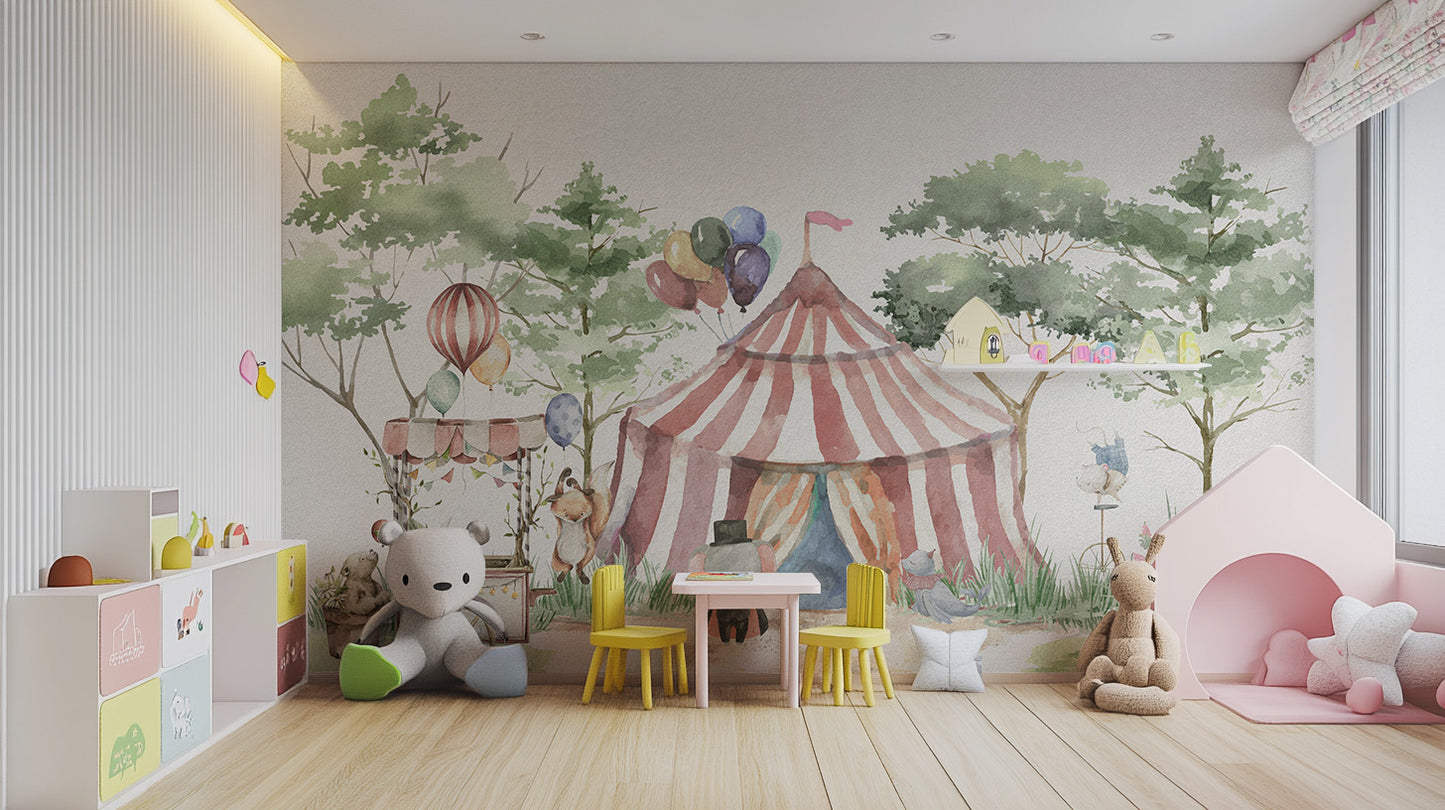 Circus tent peel-off mural for creative kids' rooms