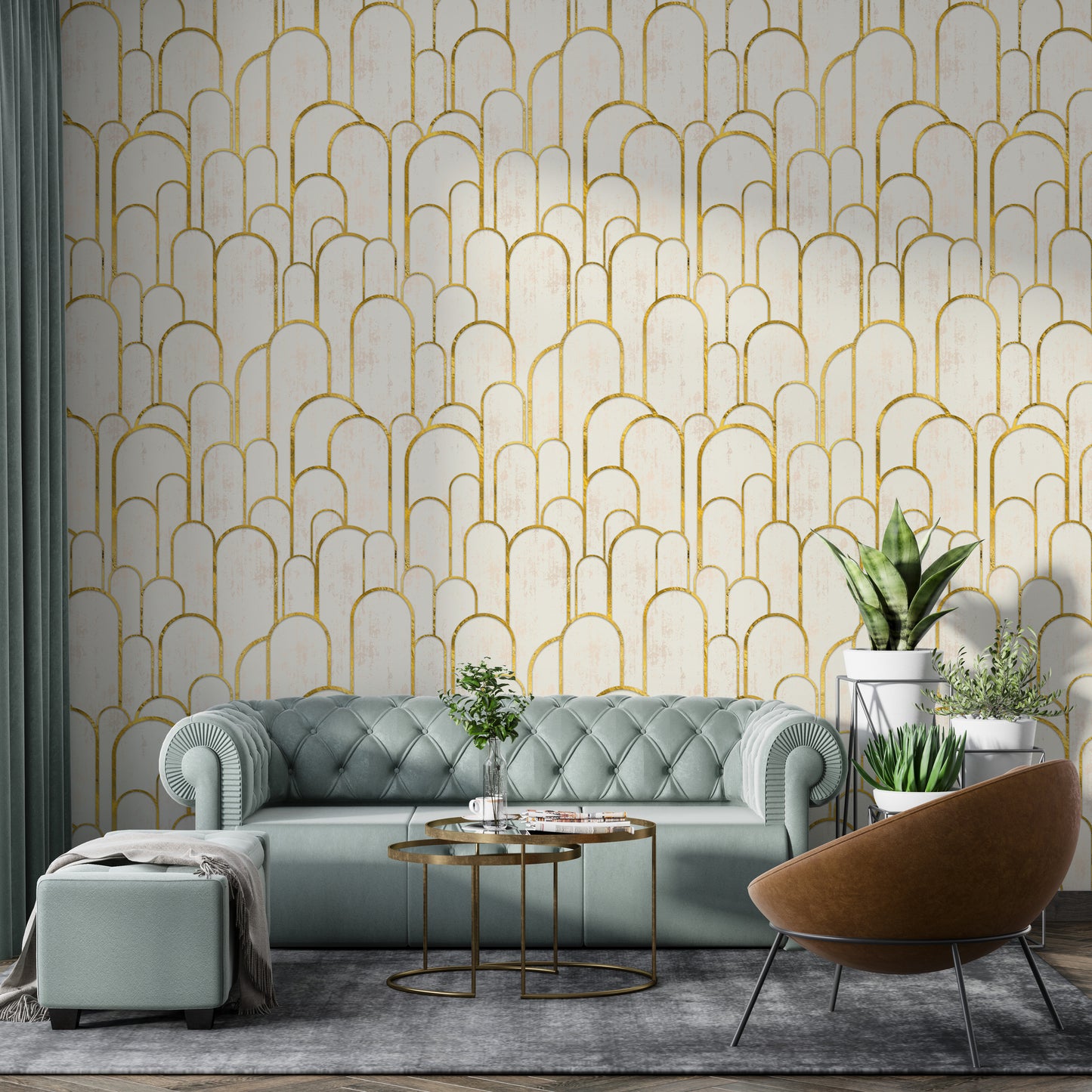 Repeat Pattern Archway Golden Art Deco Wallpaper