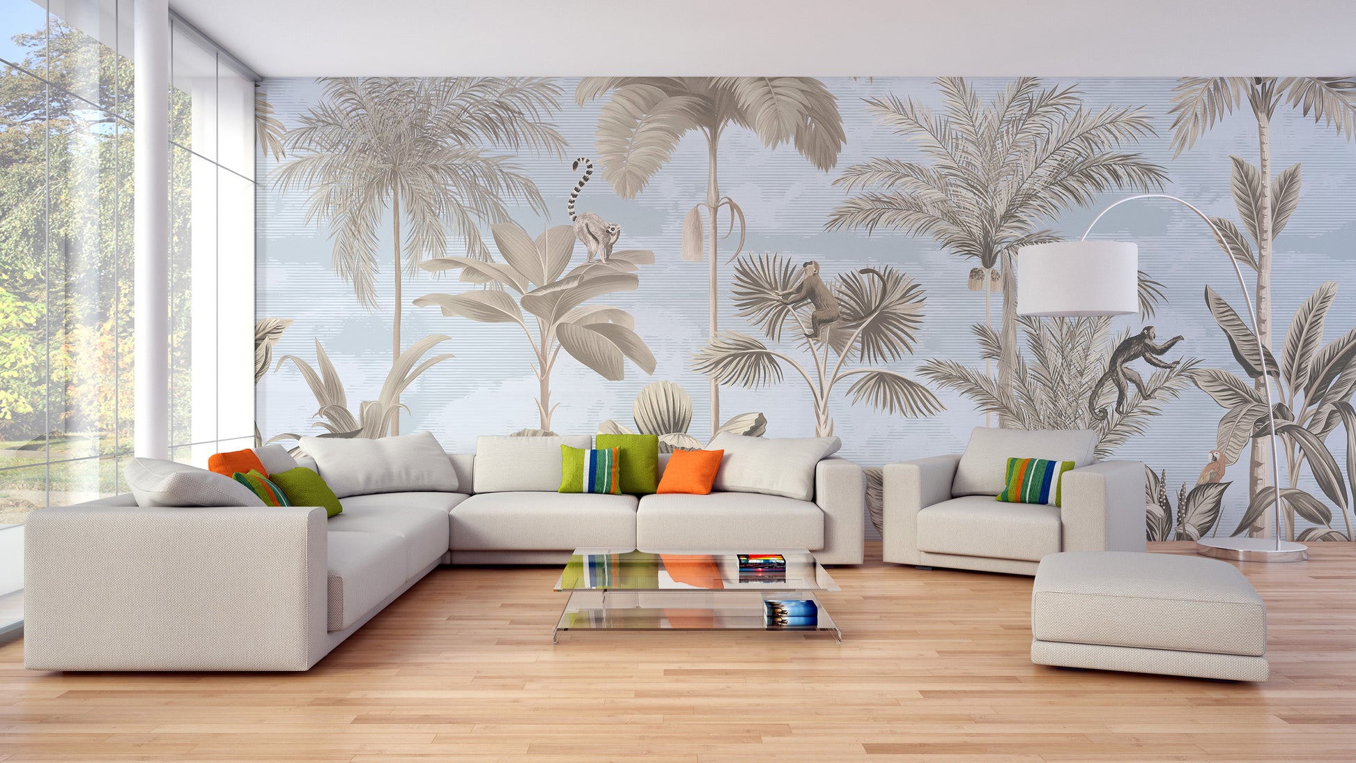 Room wallpaper featuring a tropical paradise design