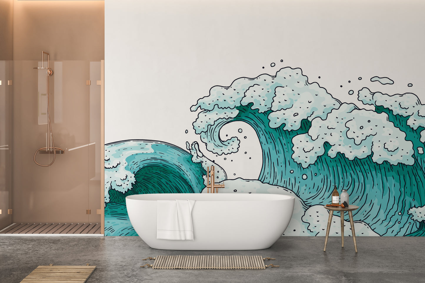 Realistic ocean waves mural wallpaper style
