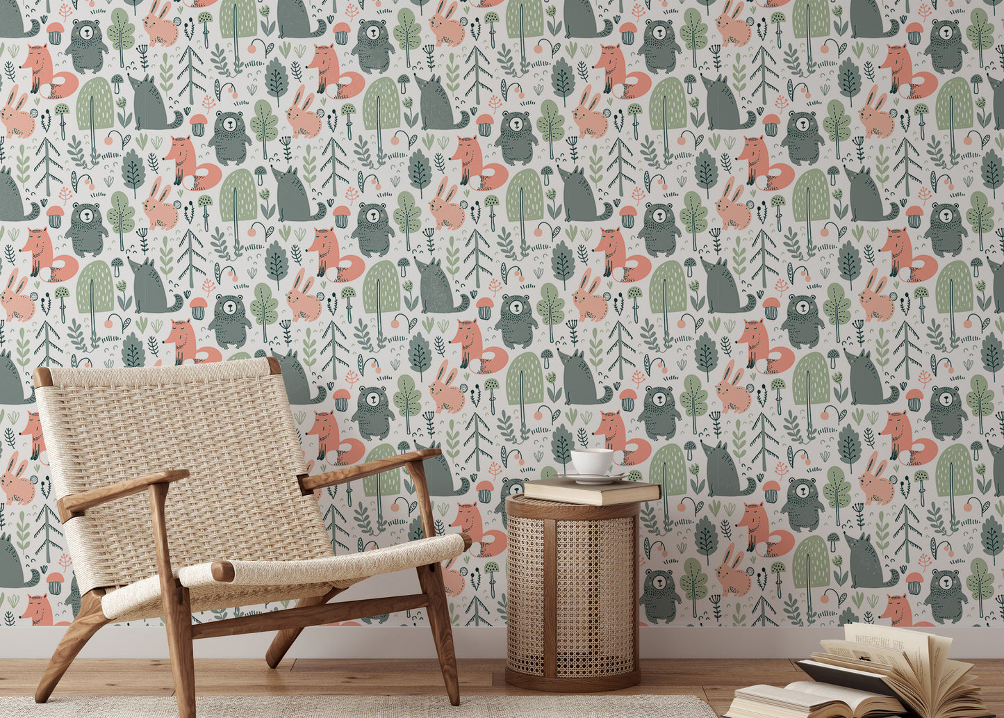 Playful wallpaper featuring colorful wildlife for kids