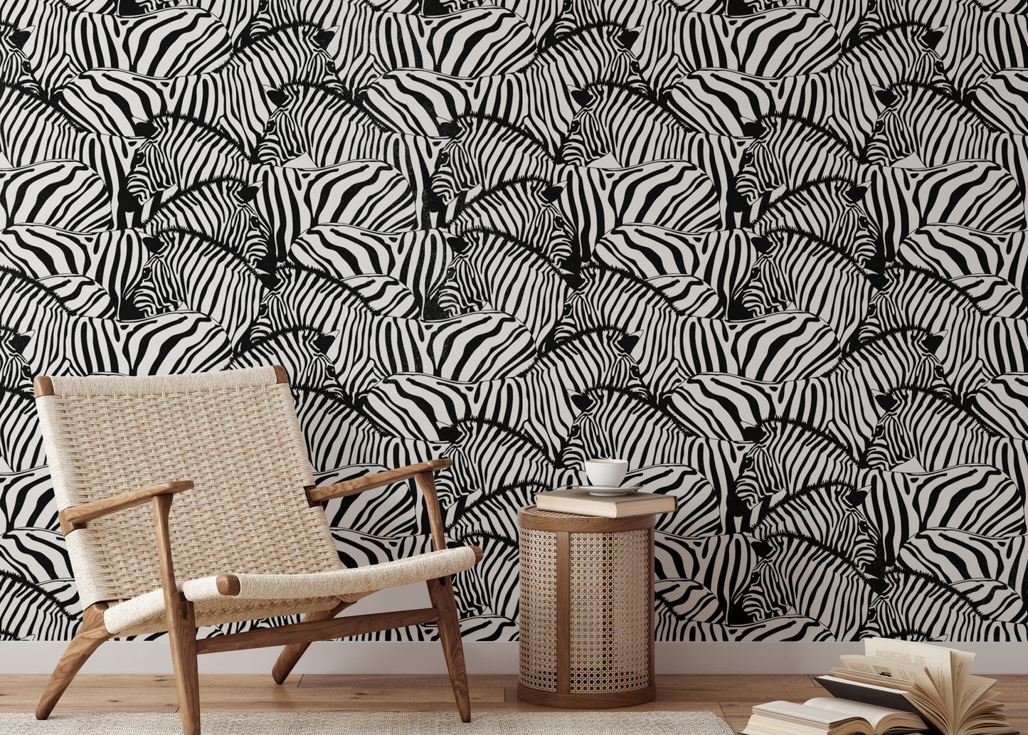 Stylish wallpaper showcasing black and white zebra patterns