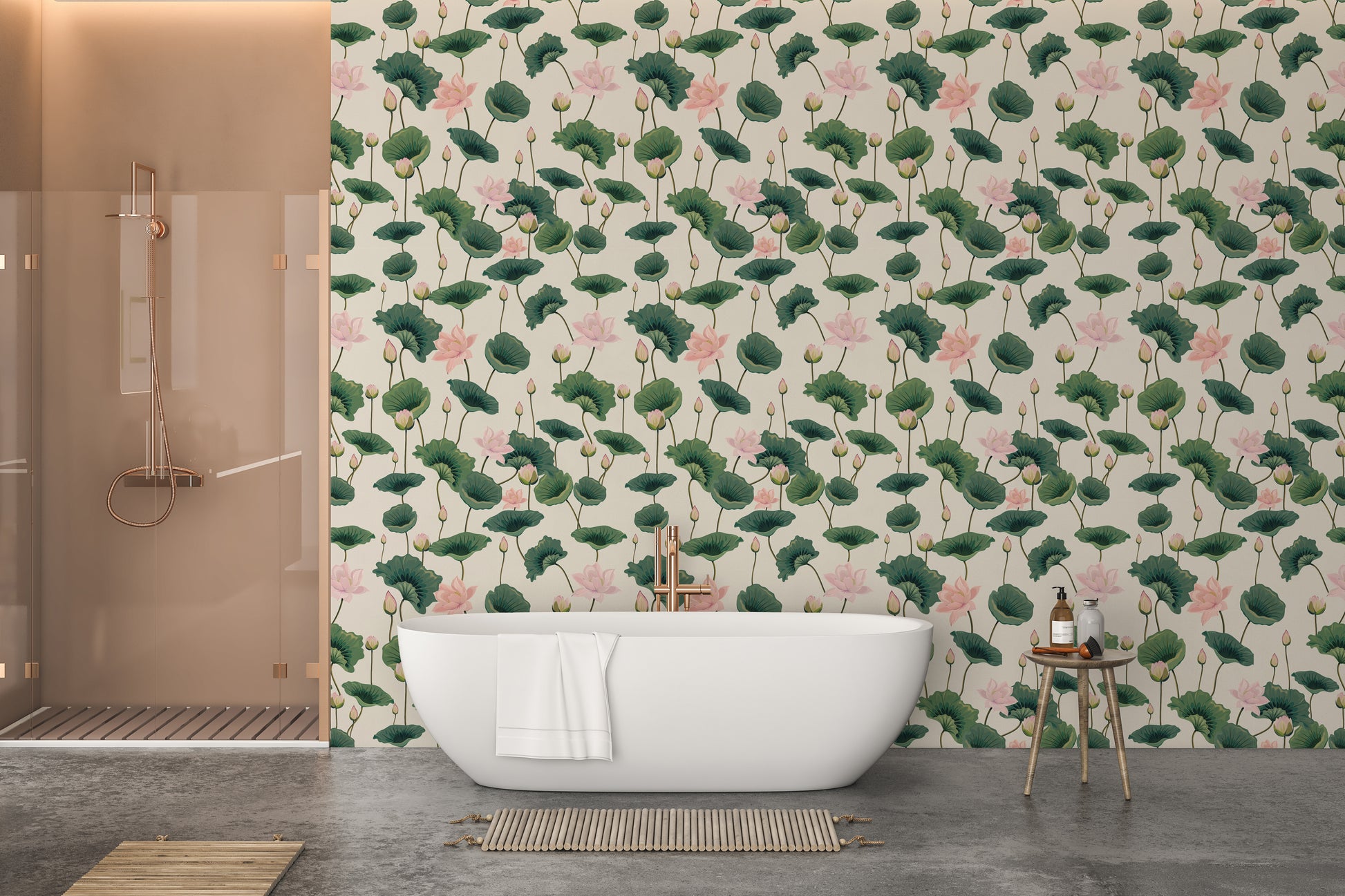 Blissful Lotus mural wallpaper with greenery
