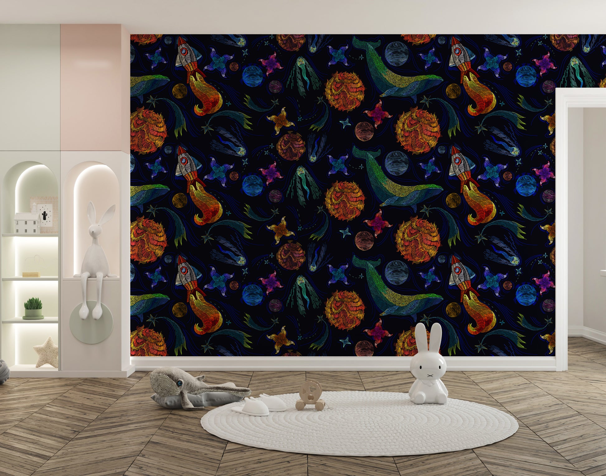 Starry night embroidered mural wallpaper decor
