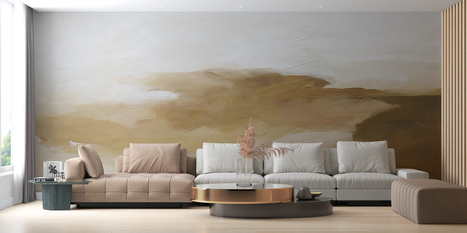 Artistic golden watercolor mural for luxurious spaces
