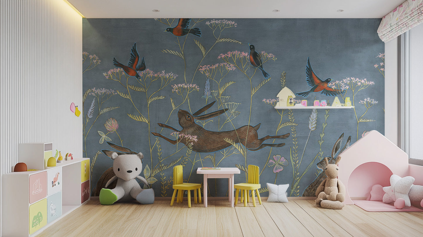 Spring meadow peel-off mural for light and airy walls