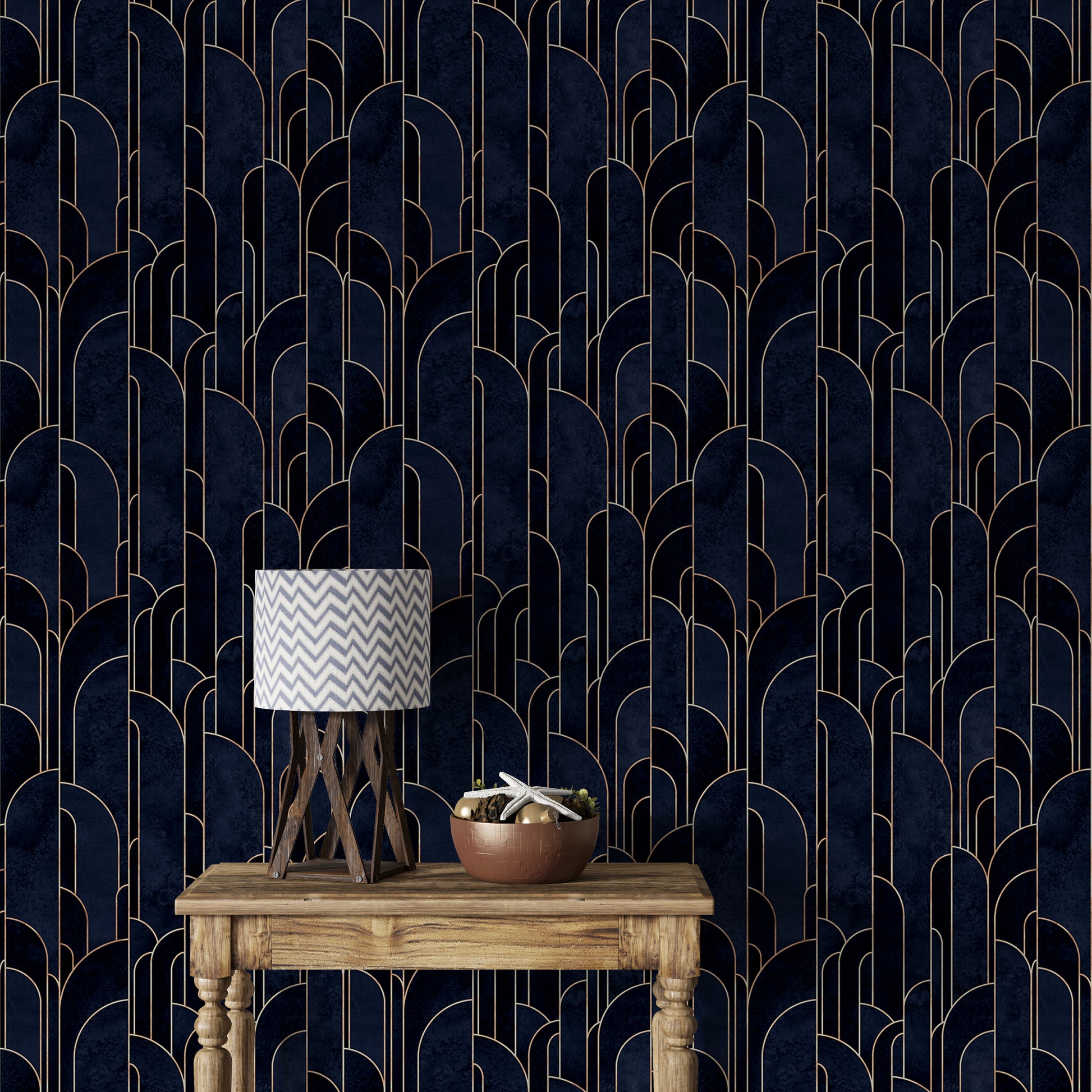 Elegant dark blue Deco design for adhesive walls.