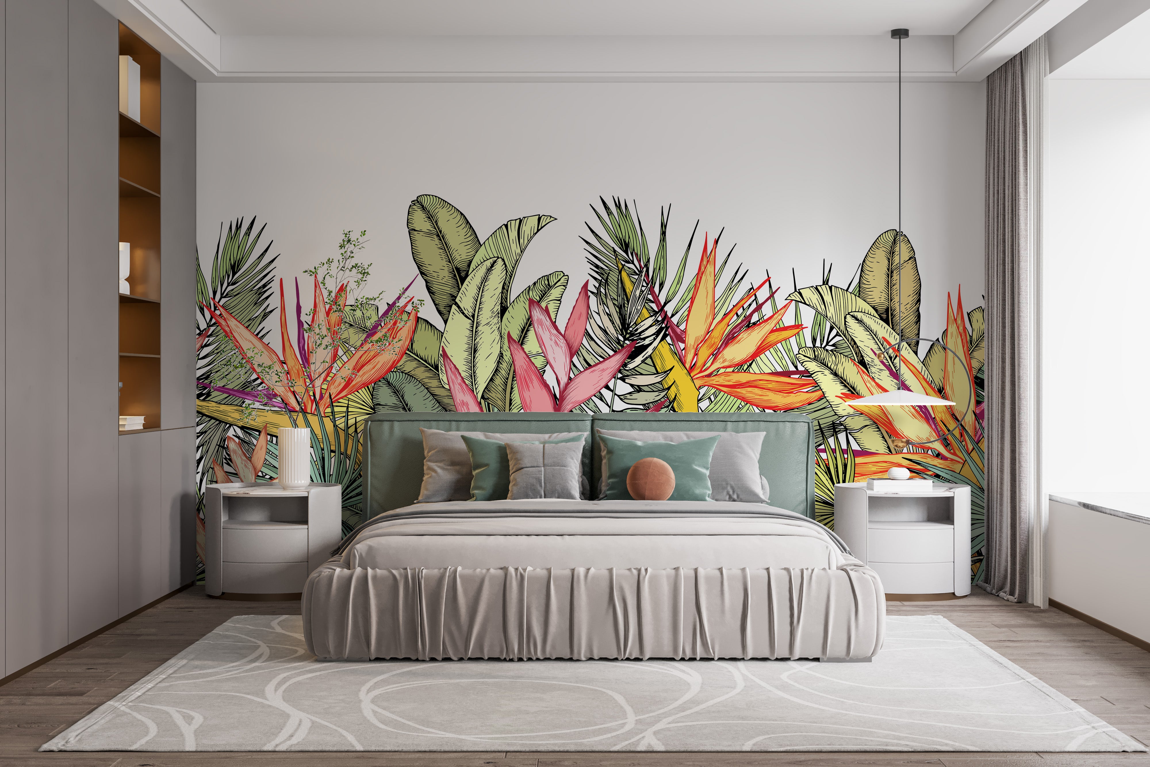 Colorful tropical plants mural wallpaper art
