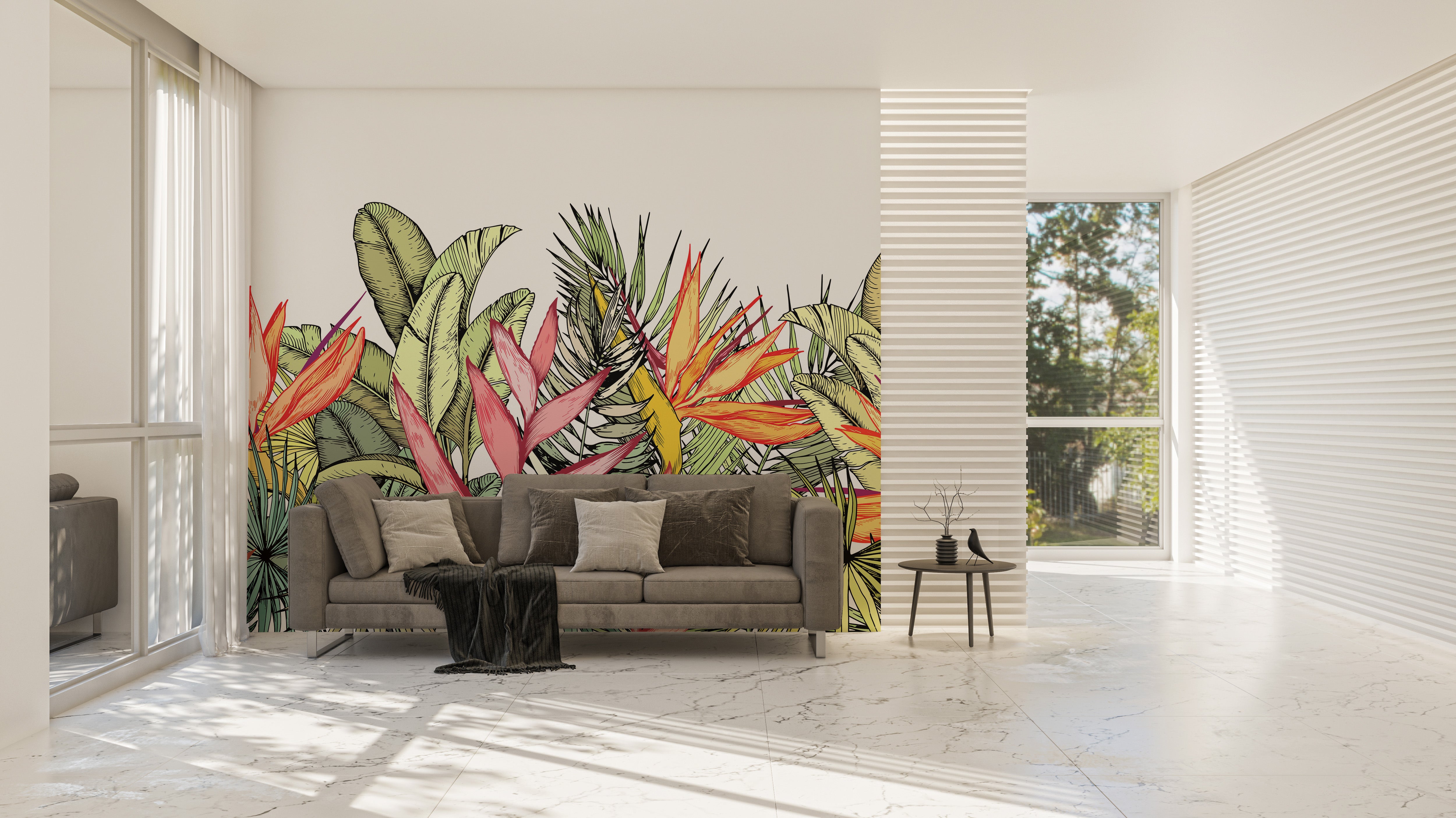 Botanical tropical mural wallpaper for decor
