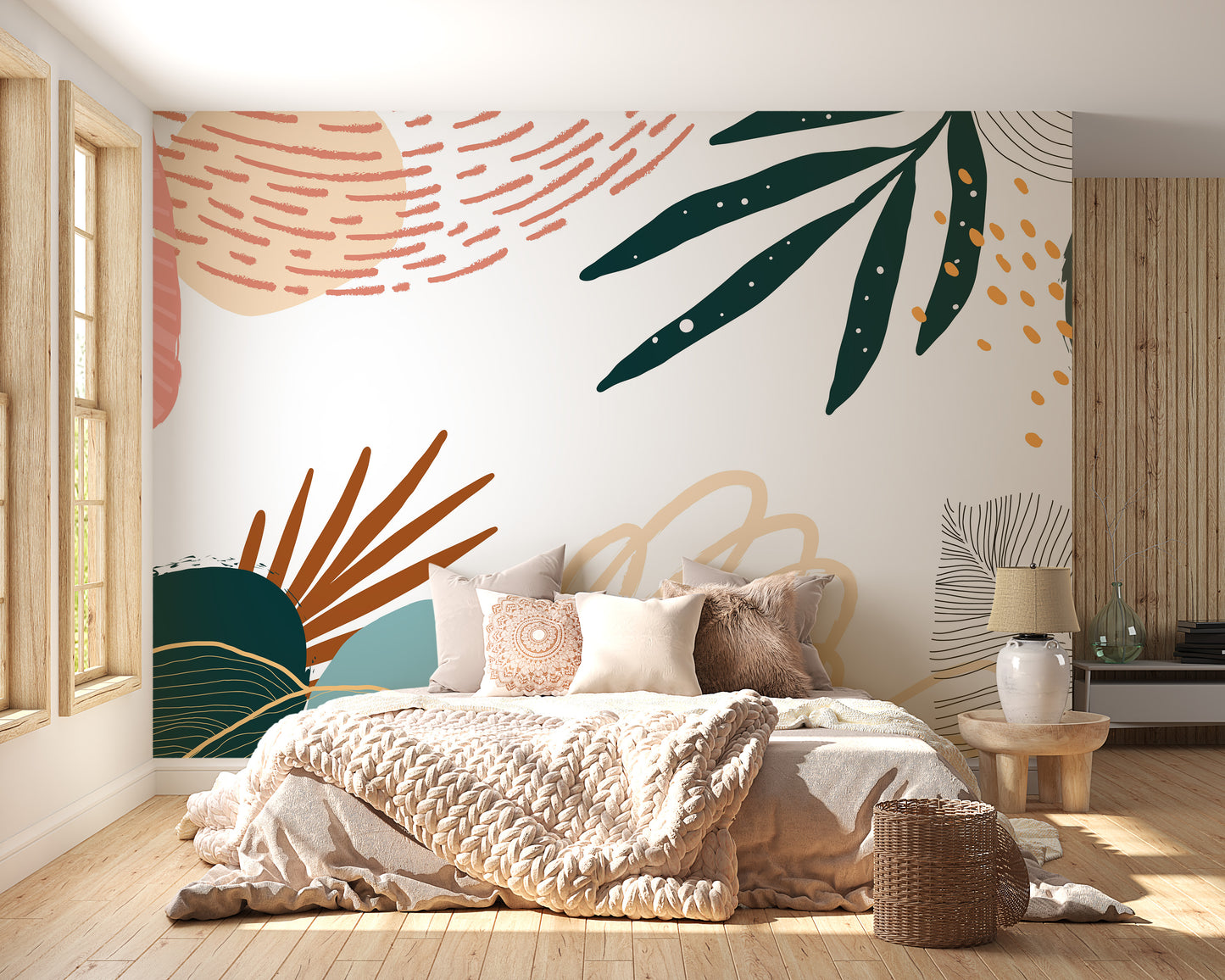 Calm and serene botanical mural design
