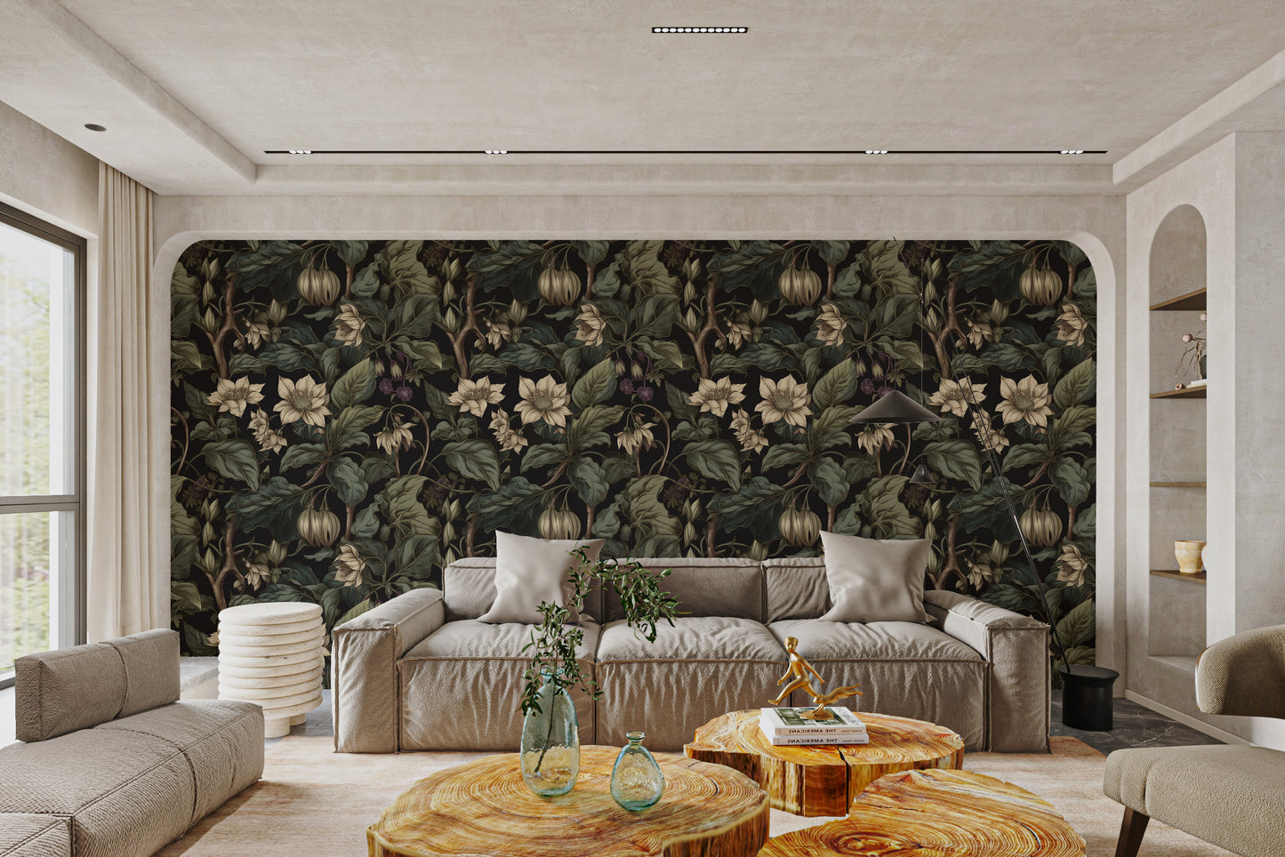 Botanical Blossom Wall Mural - Beige