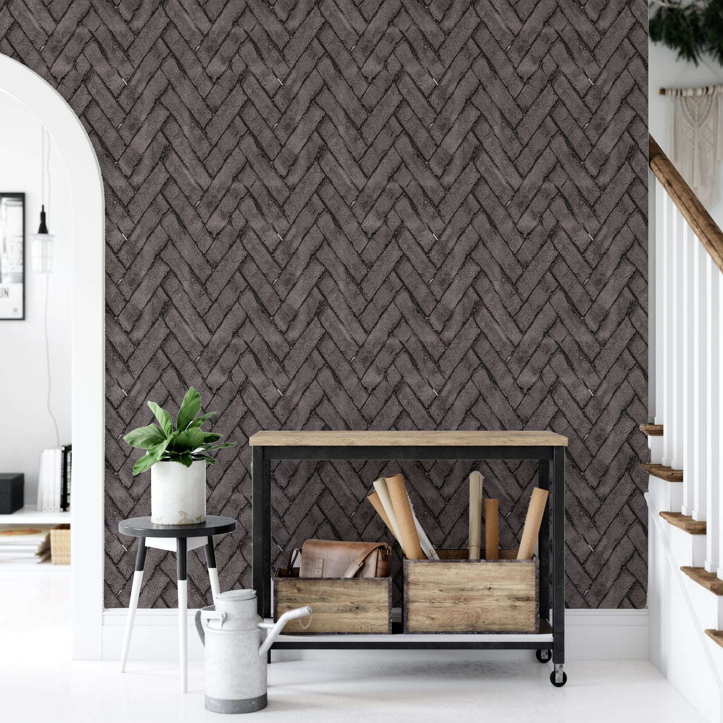 Dark Brown Brick Repeat Pattern Wallpaper For Walls