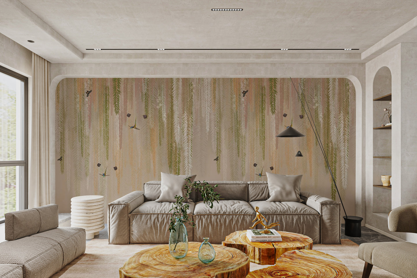 Hanging Leaves Wallpaper Mural - Beige