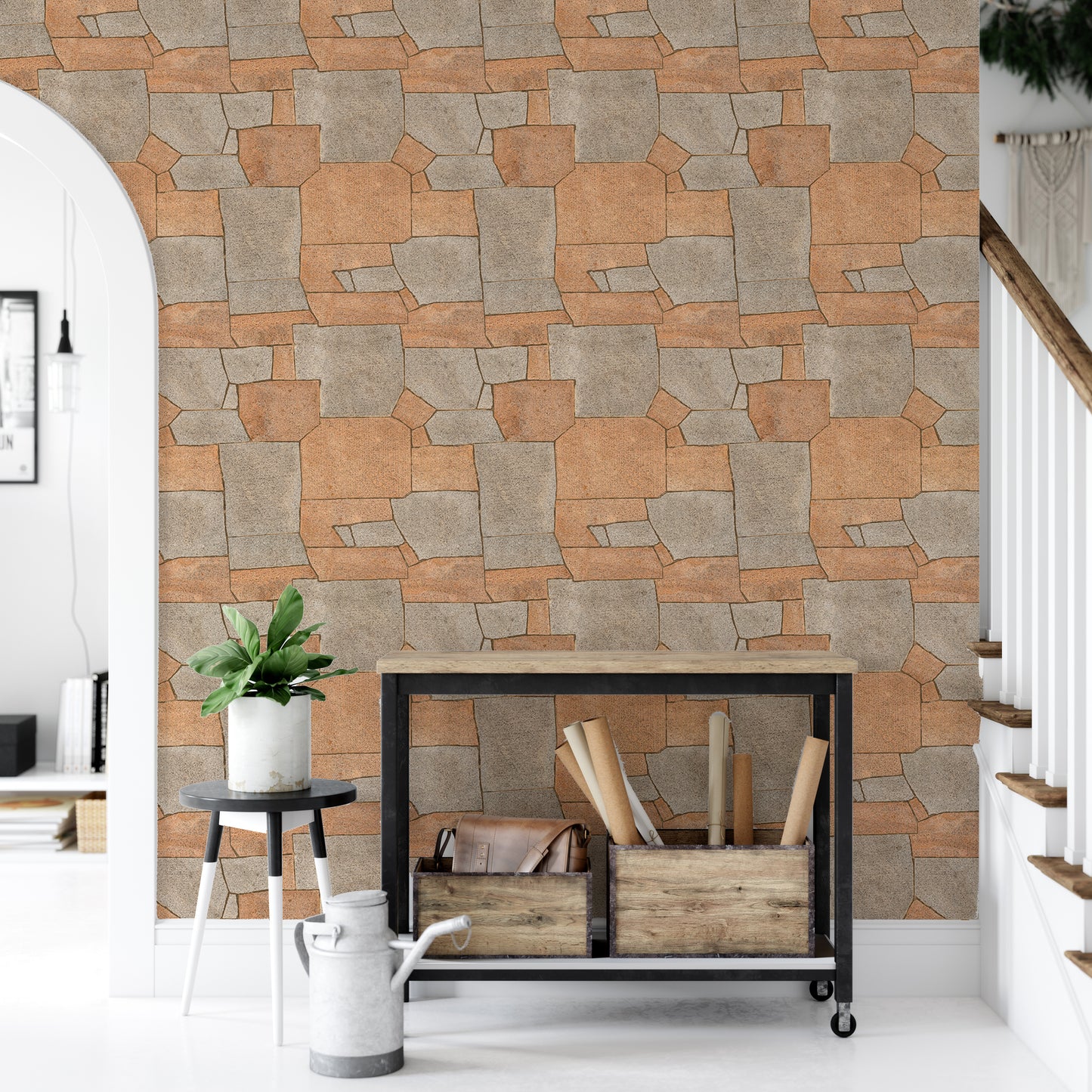 Natural Stone Pavement Orange Color Wallpaper