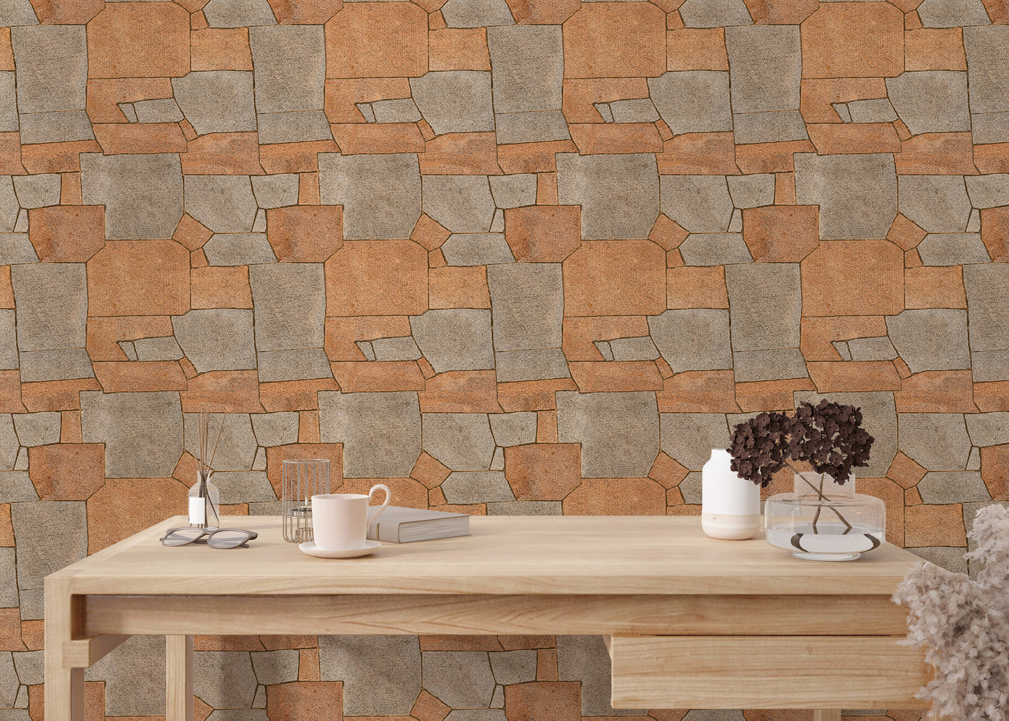 Natural Stone Pavement Orange Color Wallpaper