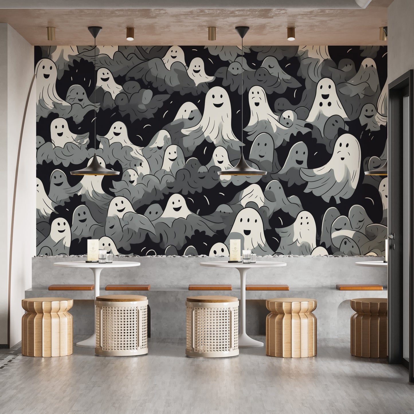 Black and White Ghosts Halloween Wallpaper