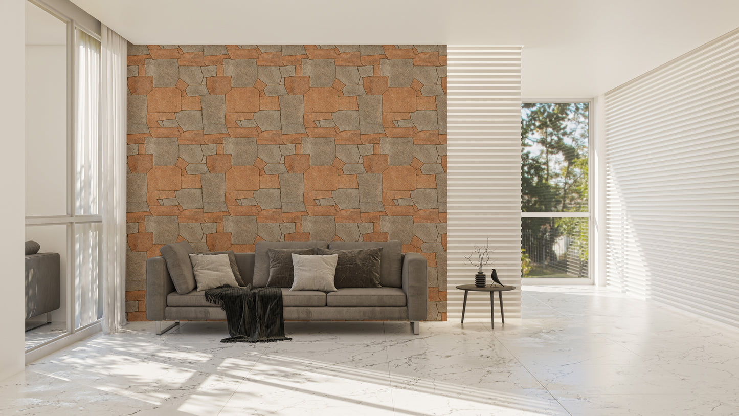 Natural Stone Pavement Orange Color Wallpaper