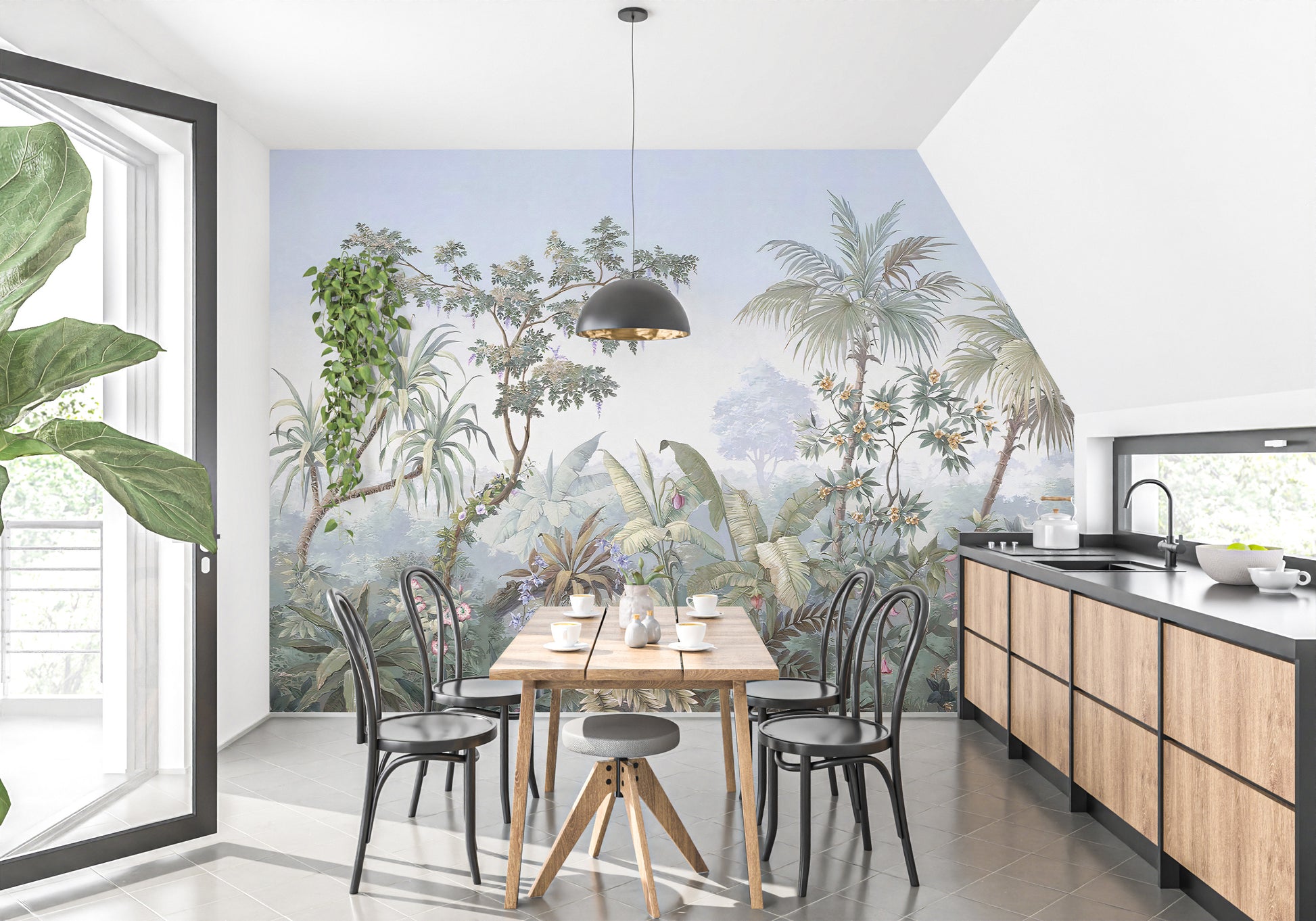 Vibrant jungle wallpaper for living spaces
