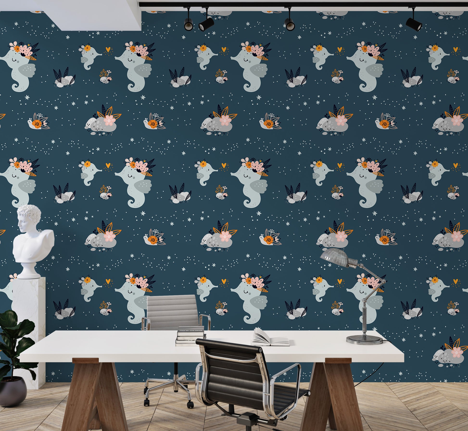 Ocean-themed wallpaper featuring baby sea creatures