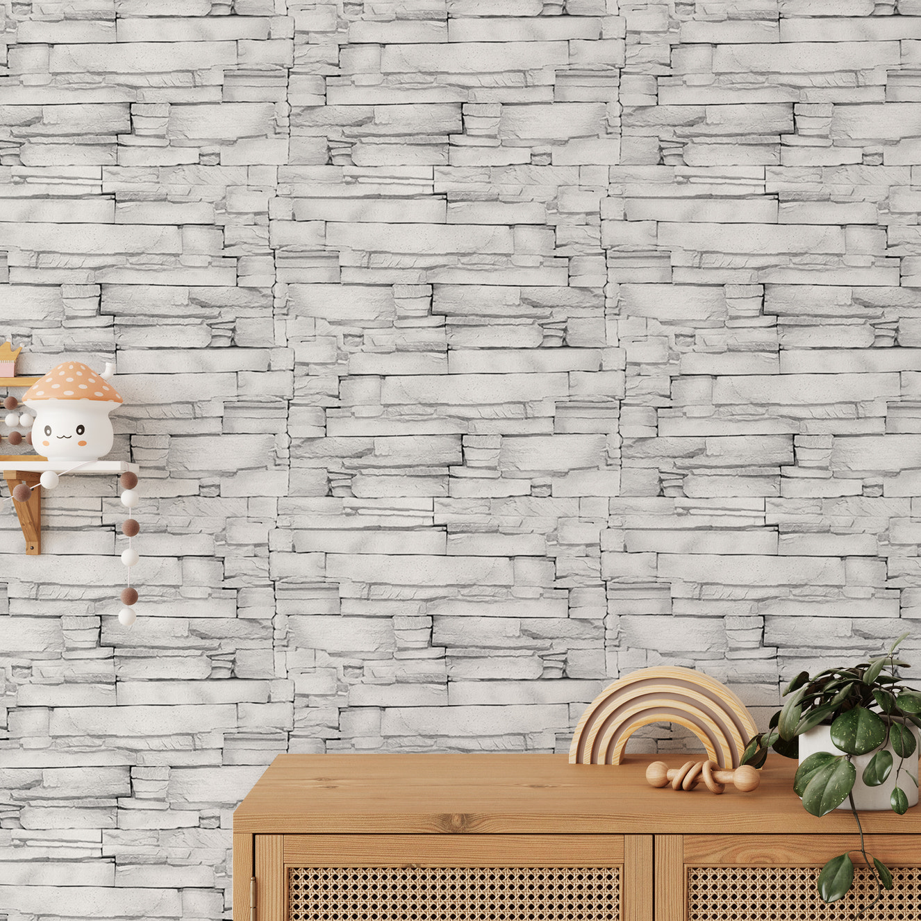 White Color Limestone Decorative Pattern Aligned Masonry Wallpaper