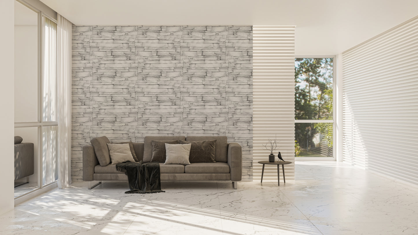 White Color Limestone Decorative Pattern Aligned Masonry Wallpaper