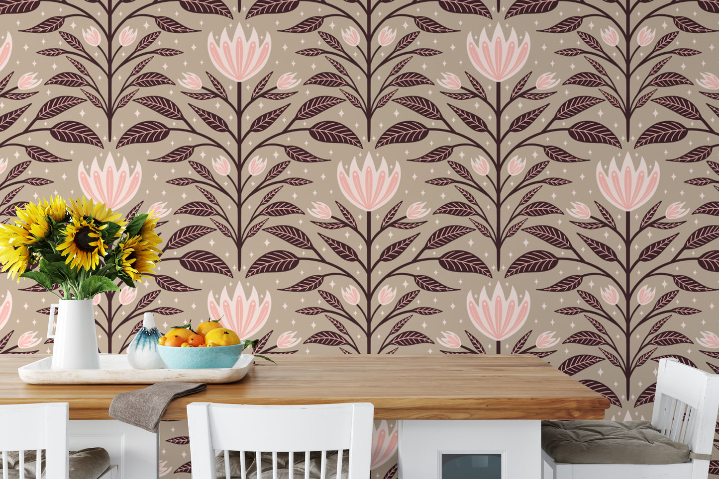 Wall decor featuring a bold diamond bloom floral pattern
