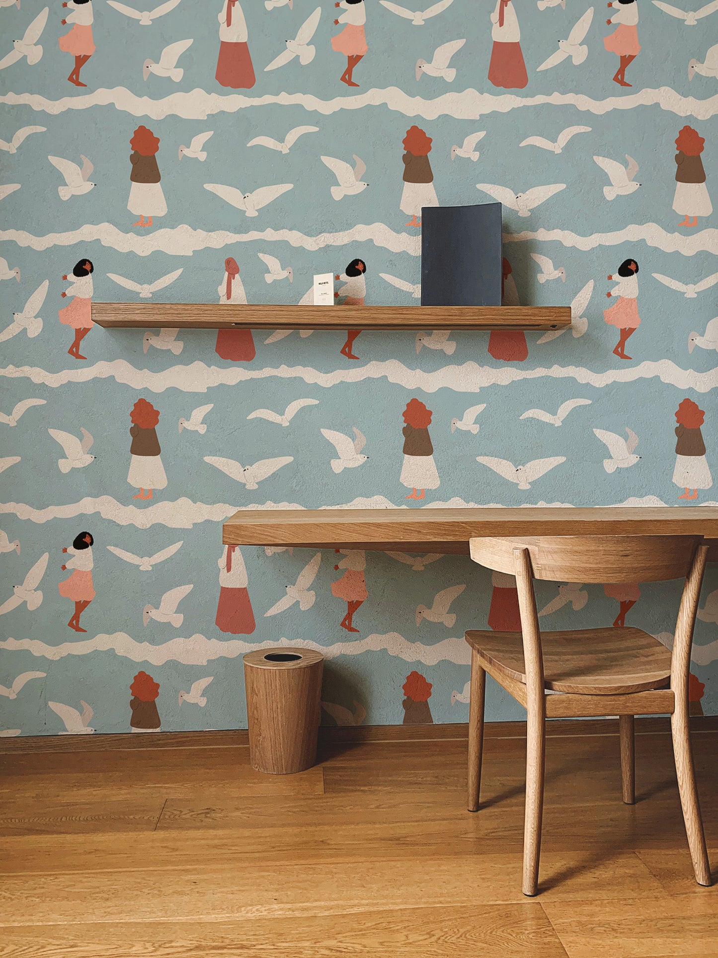 Coastal Repeat Pattern Flying Seagull Birds Kids Wallpaper