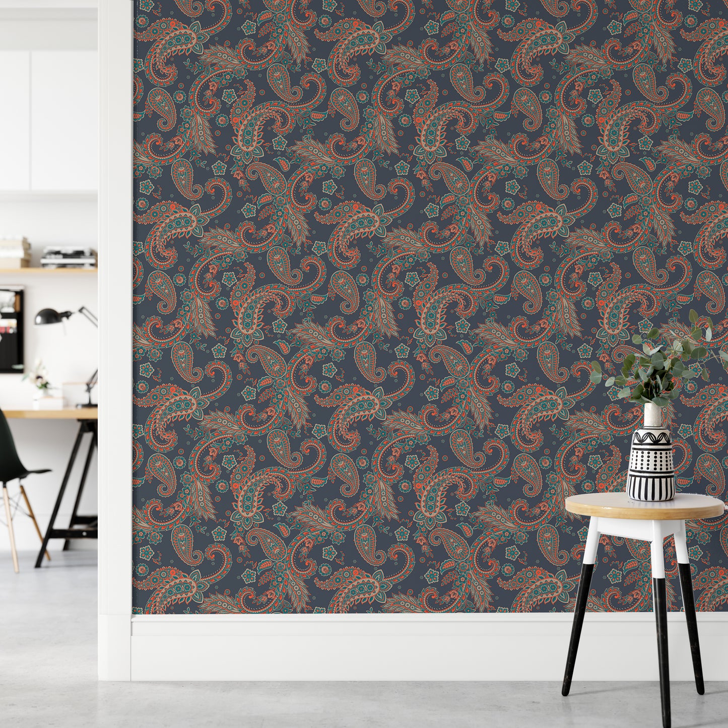 Colorful Kalamkari Seamless Pattern Paisley Wallpaper