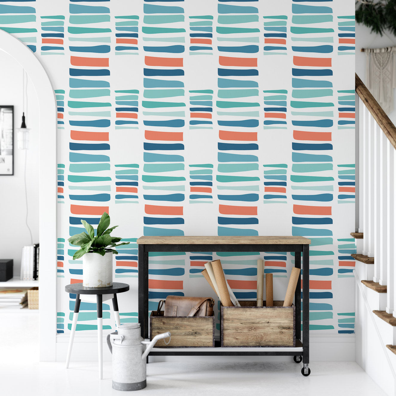 Hand Drawn Textured Maritime Stripes Colorful Wallpaper