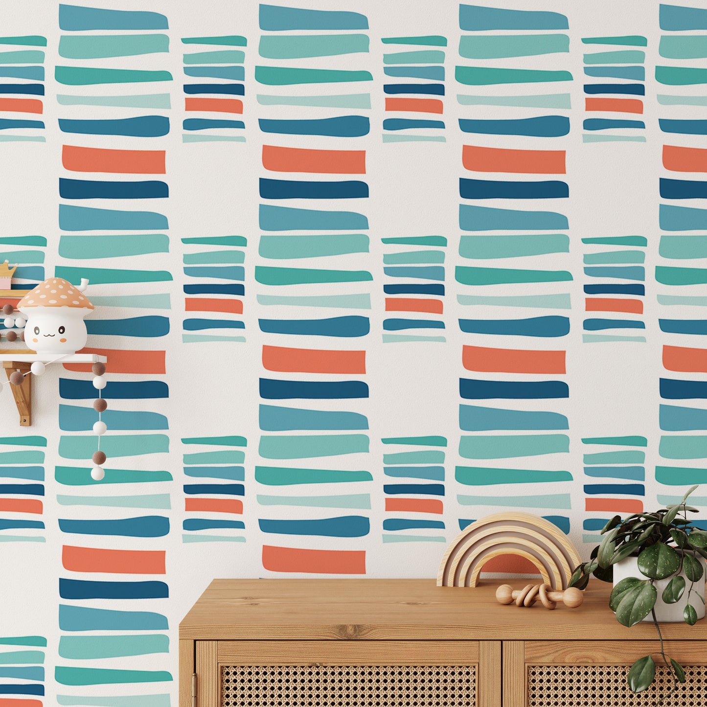 Hand Drawn Textured Maritime Stripes Colorful Wallpaper