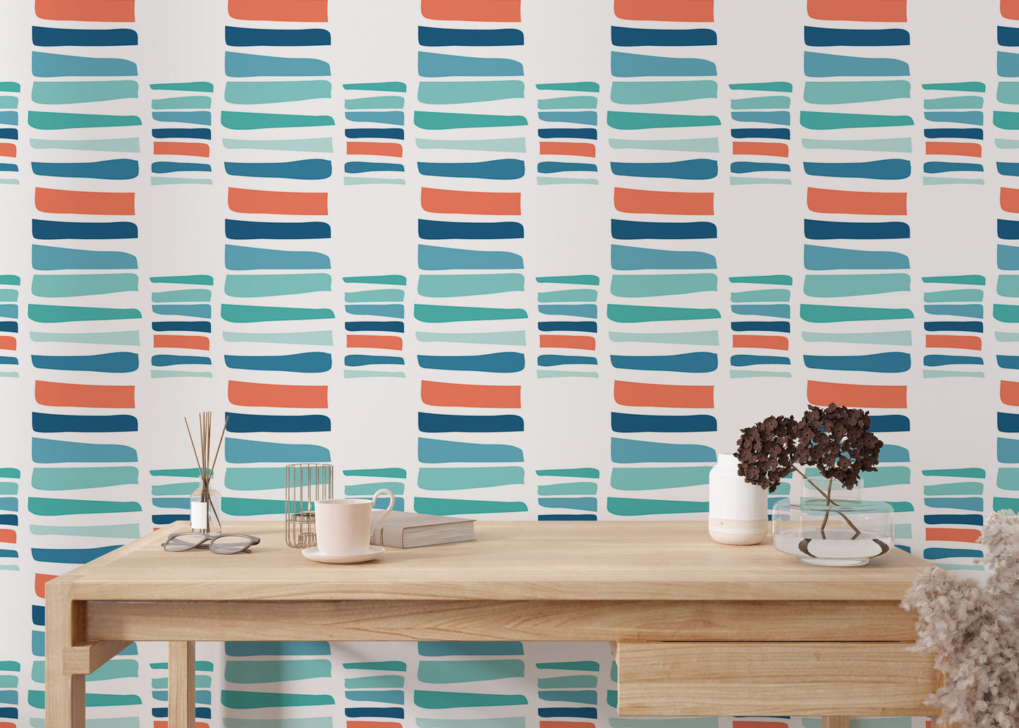 Hand Drawn Textured Maritime Stripes Colorful Wallpaper