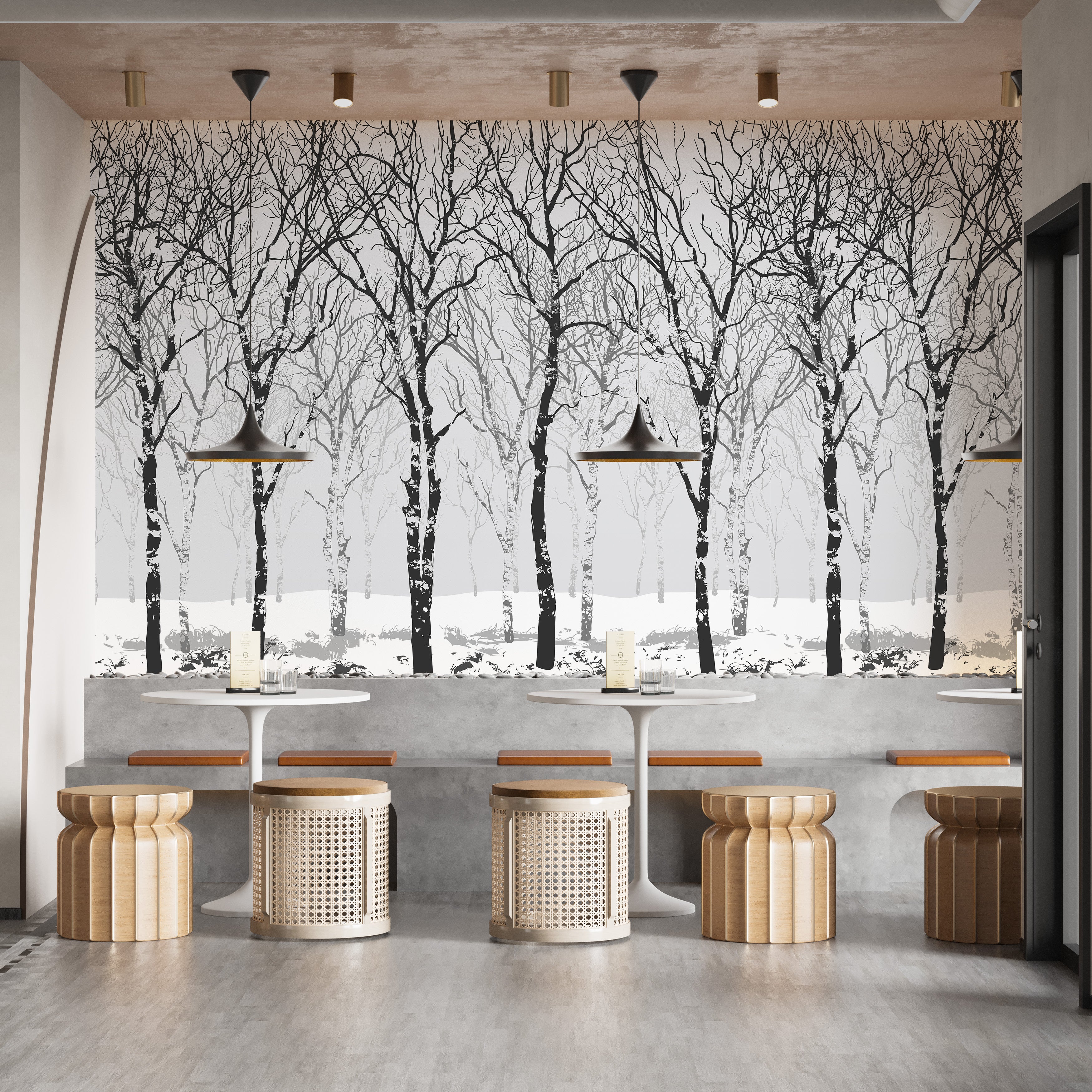 Winter birch tree wallpaper for interiors
