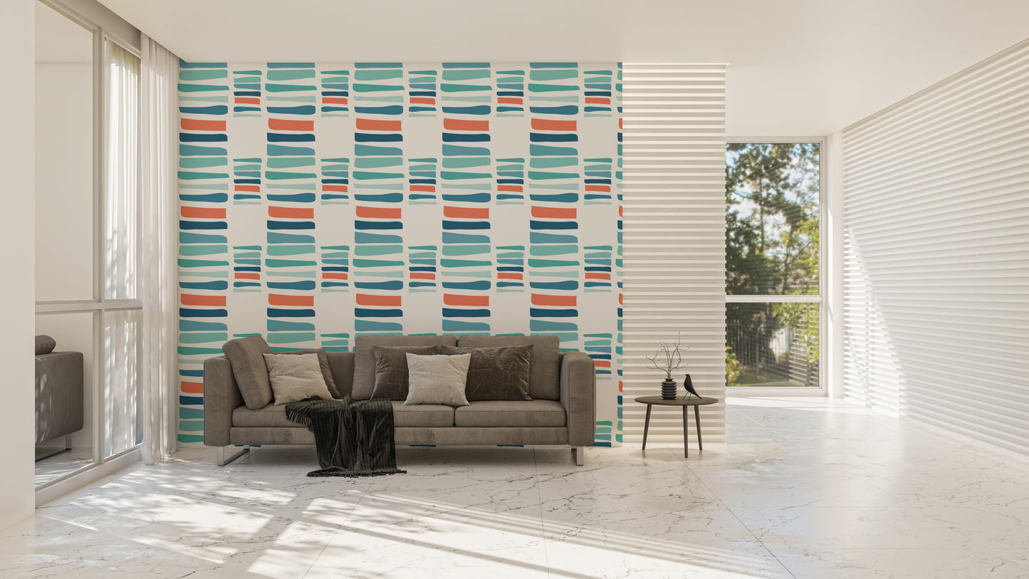 Hand Drawn Textured Maritime Stripes Colorful Wallpaper