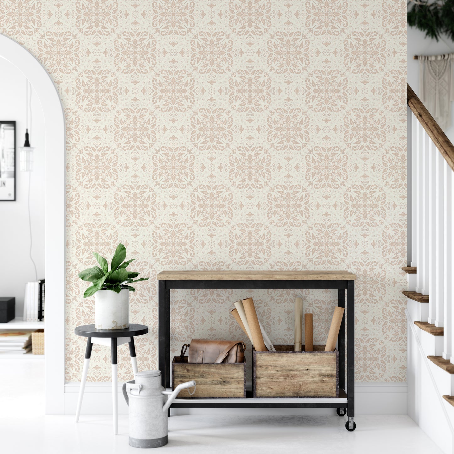 Beige Repeat Pattern Damask Peel and Stick Wallpaper