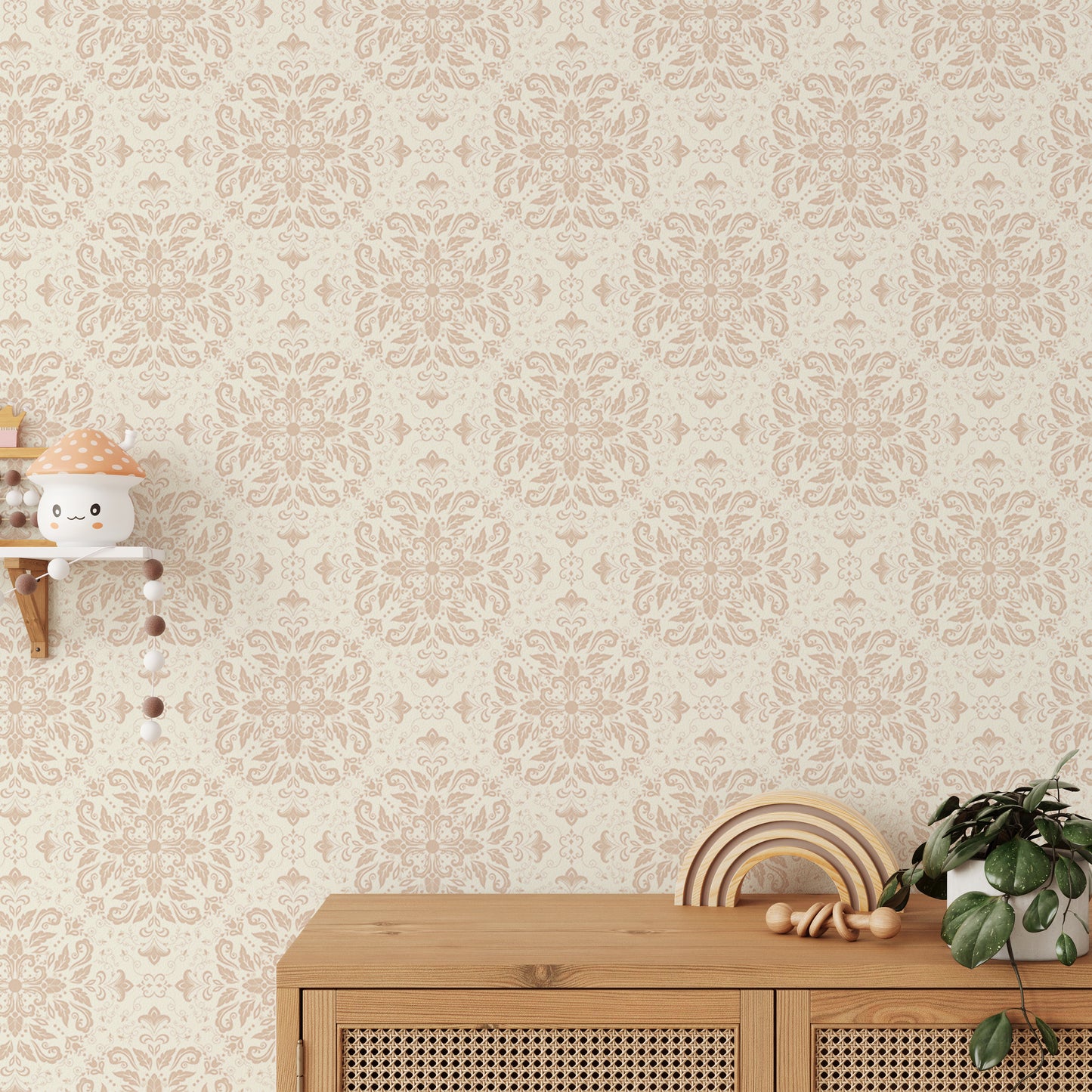 Beige Repeat Pattern Damask Peel and Stick Wallpaper