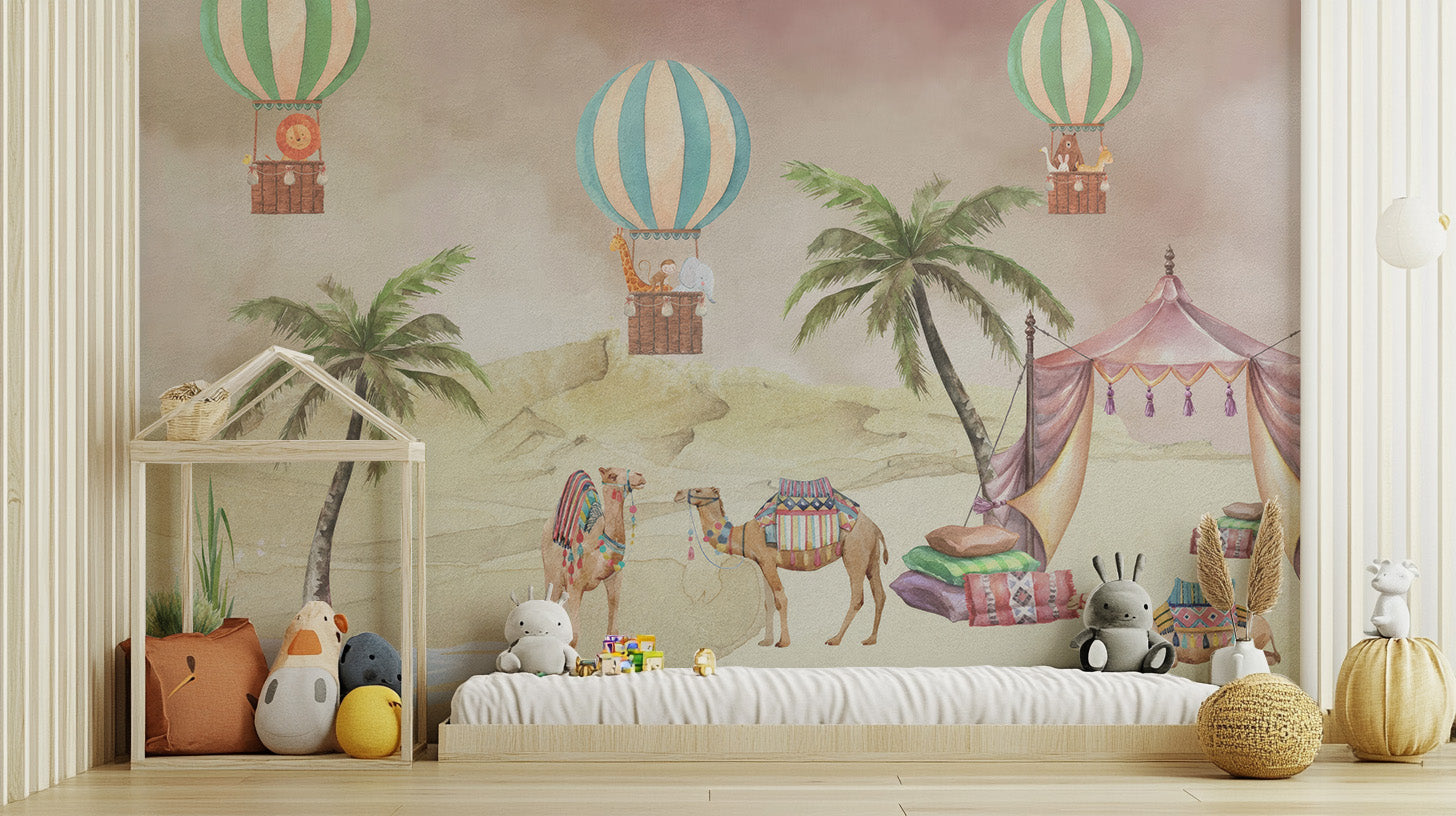 Playful dessert mural featuring ice cream cones, cookies, and more
