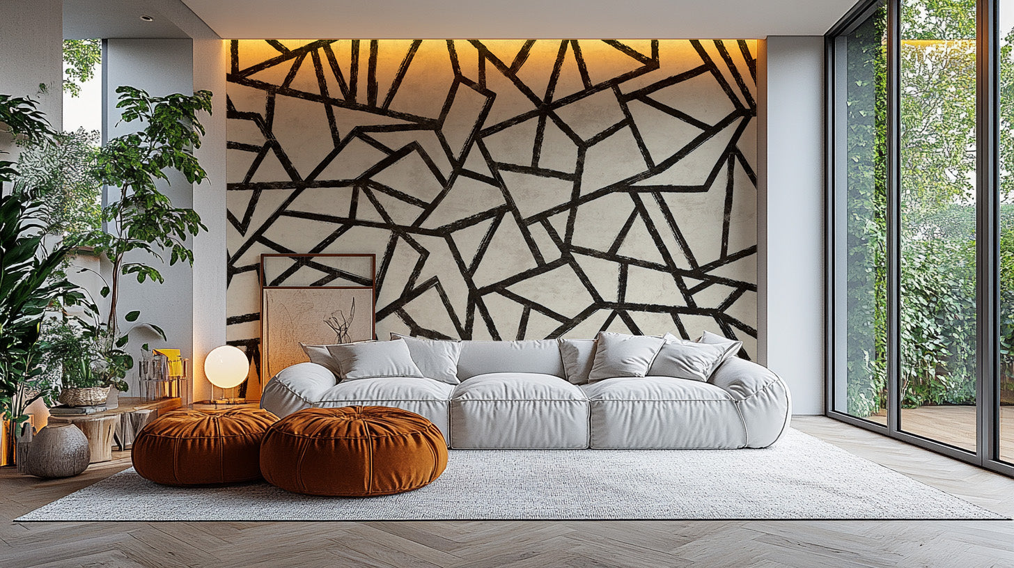 Elegant black pattern mural for a modern interior space.
