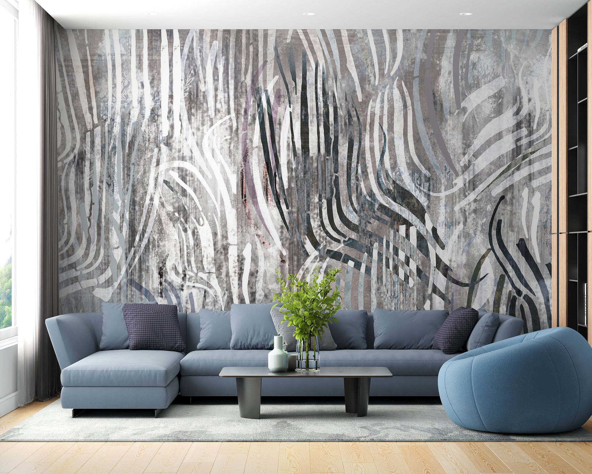 Fluid, artistic wave design for a modern wall feature.
