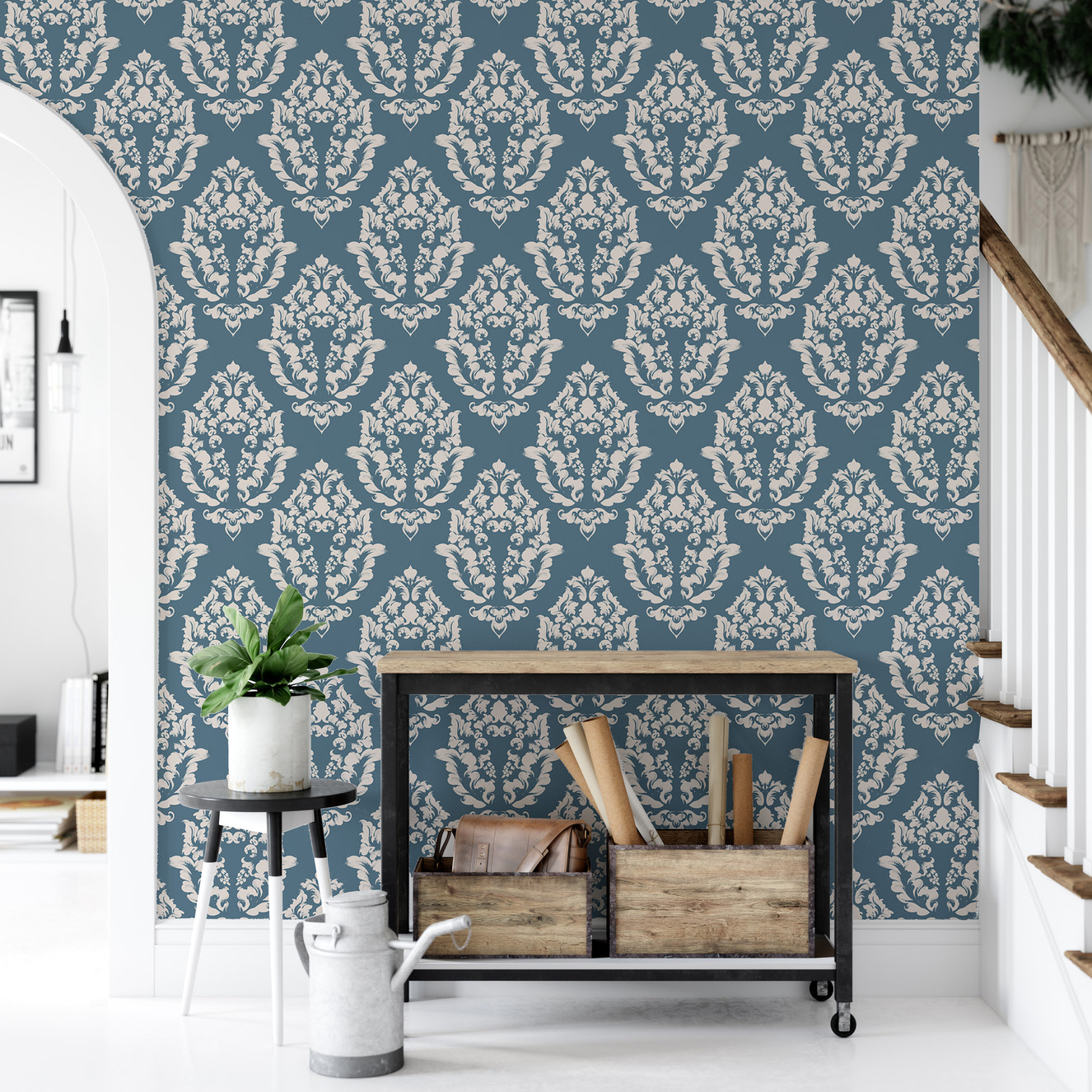 Blue Baroque Texture Pattern Premium Vector Damask Wallpaper