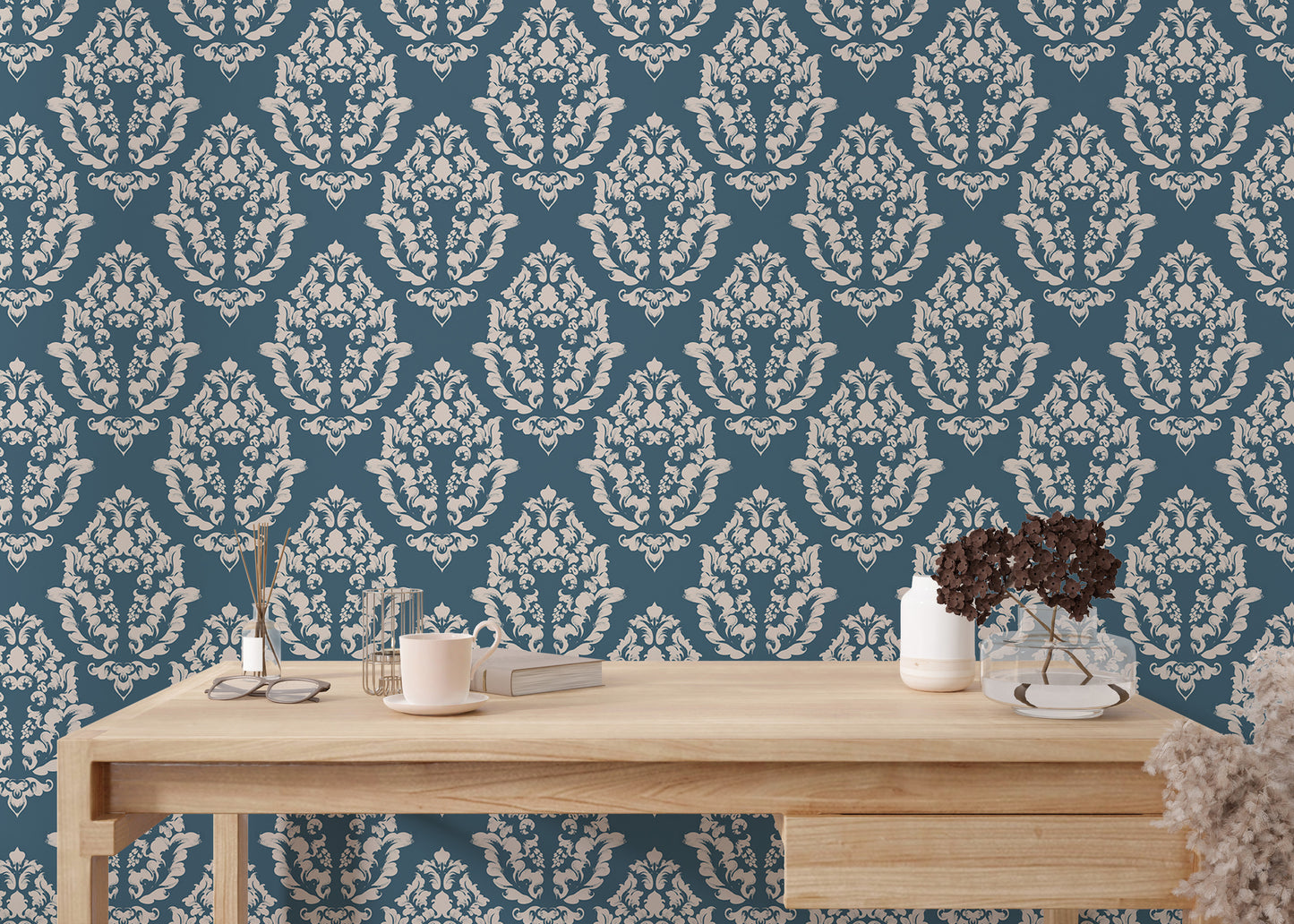 Blue Baroque Texture Pattern Premium Vector Damask Wallpaper