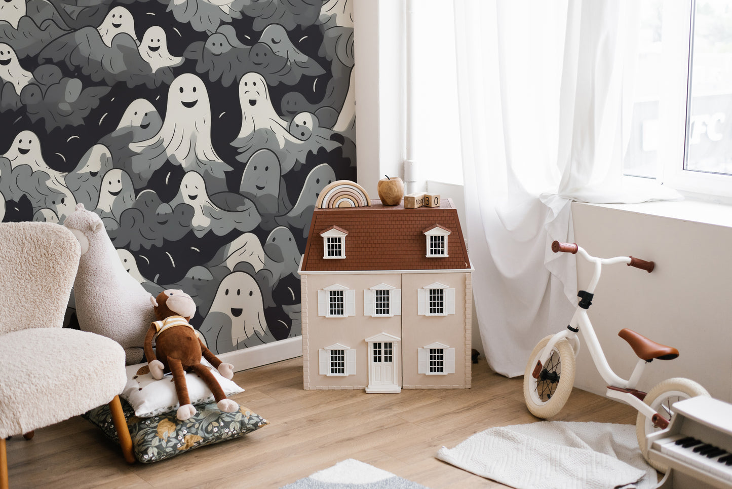 Black and White Ghosts Halloween Wallpaper